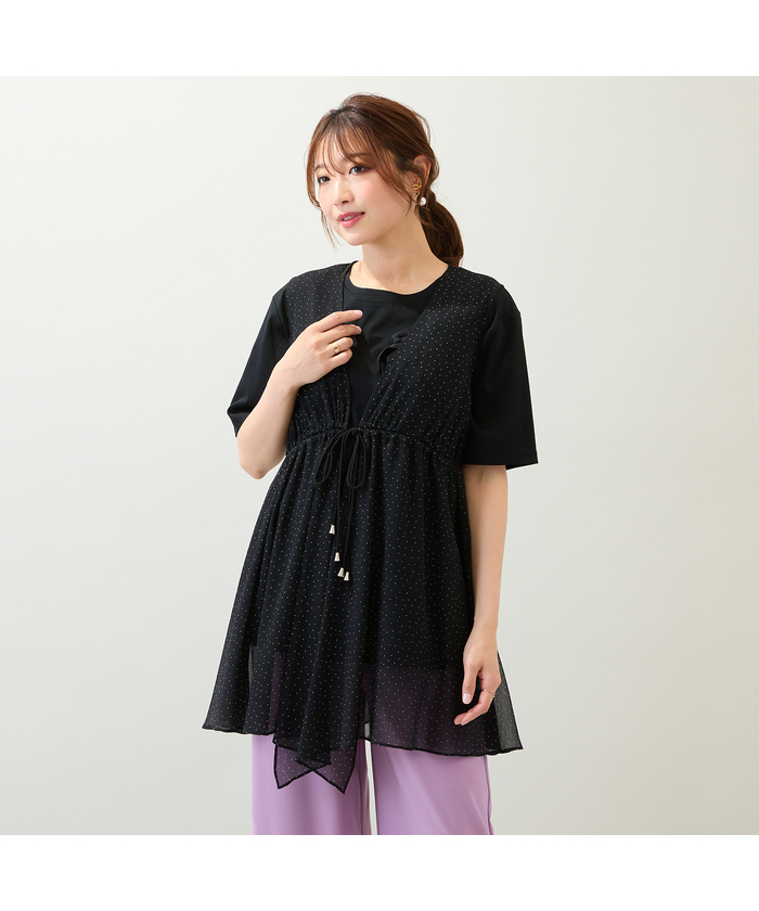 新品タグ付き　ローズディアラ　大きいサイズ　46チュニックとパンツ Rose Tiara #snc ローズティアラ チュニック 46 紺 大きいサイズ