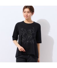 LOBJIE/【洗える】花刺繍AラインTシャツ/508297674