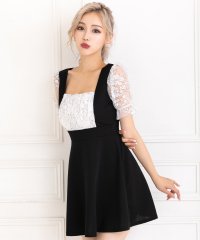 Tika/ティカ Tika キャバドレス サロペット風フラワーレースシースルー半袖ハイウエスト切替フレアミニドレス (Mサイズ～Lサイズ)/508298022