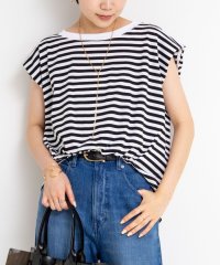 Rie Miller/フロントギャザーフレンチスリーブボーダーカットソー/508296523