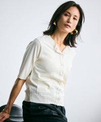 BEIGE，/【洗える】VALOIS / ジョーゼットトリム半袖カーディガン/508298378