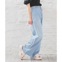 Honeys/ハニーズ Honeys 脇フリンジデニムパンツ ボトムス パンツ デニム コットン 綿 デニムパンツ ワイドパンツ BCIコットン フリンジ 綿100% レディ/508312218
