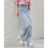 Honeys/ハニーズ Honeys 脇フリンジデニムパンツ ボトムス パンツ デニム コットン 綿 デニムパンツ ワイドパンツ BCIコットン フリンジ 綿100% レディ/508312218