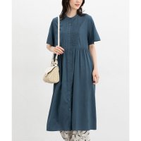 Honeys/ハニーズ Honeys ピンタックワンピース ワンピース 半袖 ロング丈 半袖ワンピース ピンタック バンドカラー フレア袖 レーヨン混 ワッシャー加工 レディ/508312257