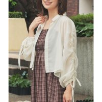 Honeys/ハニーズ Honeys 袖ドロストシアーシャツ トップス シャツ シアーシャツ ブラウス 長袖 袖ドロスト シアー ドロスト 無地 チェック柄 ショート丈 レデ/508312262