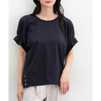 Honeys/ハニーズ Honeys 裾ボタン付トップス トップス カットソー 半袖 ハニさら オフィス きれいめ UVカット 接触冷感 速乾ドライ 袖タック 無地 綿混 レ/508312330