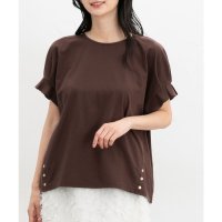 Honeys/ハニーズ Honeys 裾ボタン付トップス トップス カットソー 半袖 ハニさら オフィス きれいめ UVカット 接触冷感 速乾ドライ 袖タック 無地 綿混 レ/508312330