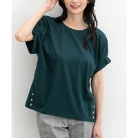 Honeys/ハニーズ Honeys 裾ボタン付トップス トップス カットソー 半袖 ハニさら オフィス きれいめ UVカット 接触冷感 速乾ドライ 袖タック 無地 綿混 レ/508312330