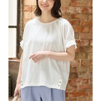 Honeys/ハニーズ Honeys 裾ボタン付トップス トップス カットソー 半袖 ハニさら オフィス きれいめ UVカット 接触冷感 速乾ドライ 袖タック 無地 綿混 レ/508312330