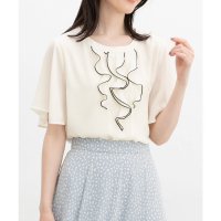 Honeys/ハニーズ Honeys 配色メローフリルブラウス トップス ブラウス 半袖 オフィス きれいめ フリルブラウス 配色 メロー フリル フレア袖 レディース/508312349