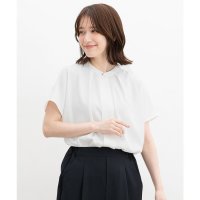 Honeys/ハニーズ Honeys バンドカラーブラウス トップス ブラウス 半袖 大きいサイズ オフィス きれいめ 再生ポリエステル バンドカラー 無地 ジョーゼット レ/508312394