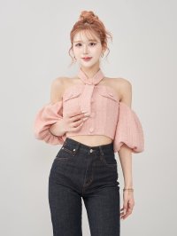 Darich/ダーリッチ Darich ホルターネックオフショルツイードトップス/508316639