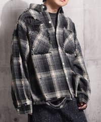 1111clothing/ワンフォークロージング 1111clothing グランジ加工 ダメージ ヘビーチェックシャツ/508318315