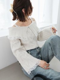 MAJESTIC LEGON/マジェスティックレゴン MAJESTIC LEGON レースリボンオフショルケーブルニット/508299579
