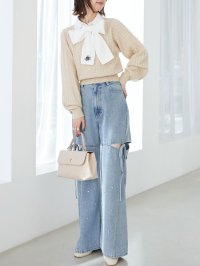 MAJESTIC LEGON/マジェスティックレゴン MAJESTIC LEGON リボンタイセットシャツドッキングニット/508304581