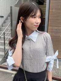 MAJESTIC LEGON/マジェスティックレゴン MAJESTIC LEGON 袖リボンシャツドッキングカーデ/508304605
