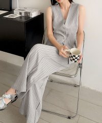 Flolia/フロリア Flolia ベルト付きVネックノースリーブベスト・ワイドパンツ ストライプ セットアップ スーツ フォーマル セレモニー 卒業式 卒園式 入学式 入/508319392
