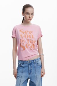 Desigual/デシグアル Desigual ピンクのメッセージTシャツ/508319415