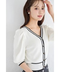 tocco closet/トッコクローゼット tocco closet フラワー釦パワーショルダー配色ニットカーディガン/508319419