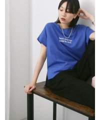 Samansa Mos2 blue/ロゴ刺繍フレンチスリーブTシャツ/508319775