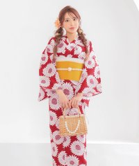 Retica/レティカ Retica 浴衣レディース 浴衣プチプラ 安い 赤地 レトロ 向日葵柄 3点セット (ゆかた・作り帯・下駄)/508320040