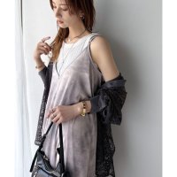 Classical Elf/クラシカルエルフ Classical Elf ふわり柔らかシルエット。前後2wayチュールレイヤードロングキャミワンピース（ブラック＆マーブル柄）/508320225