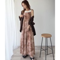Classical Elf/クラシカルエルフ Classical Elf ふわり柔らかシルエット。前後2wayチュールレイヤードロングキャミワンピース（ブラック＆マーブル柄）/508320225