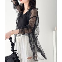 Classical Elf/クラシカルエルフ Classical Elf 甘さ控えめ、大人の肌魅せ♪チュールレースオーバーシャツ（長袖）/508320226