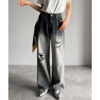 Classical Elf/クラシカルエルフ Classical Elf 《JaVaジャバコラボ》360度こなれる魔法。2トーンブリーチ切り替えダメージワイドデニム/508320236