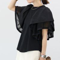 Aletta vita/アレッタ ヴィータ Aletta vita T/C天竺xナイロン袖フリルプルオーバー/508320861