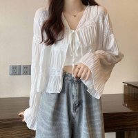 shoppinggo/ショッピングゴー shoppinggo サマーカーディガン 透かし編み Vネックカーディガン トップス 長袖 ショート丈 前開き 透け感 重ね着 かわいい フェ/508320968