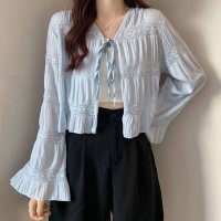 shoppinggo/ショッピングゴー shoppinggo サマーカーディガン 透かし編み Vネックカーディガン トップス 長袖 ショート丈 前開き 透け感 重ね着 かわいい フェ/508320968