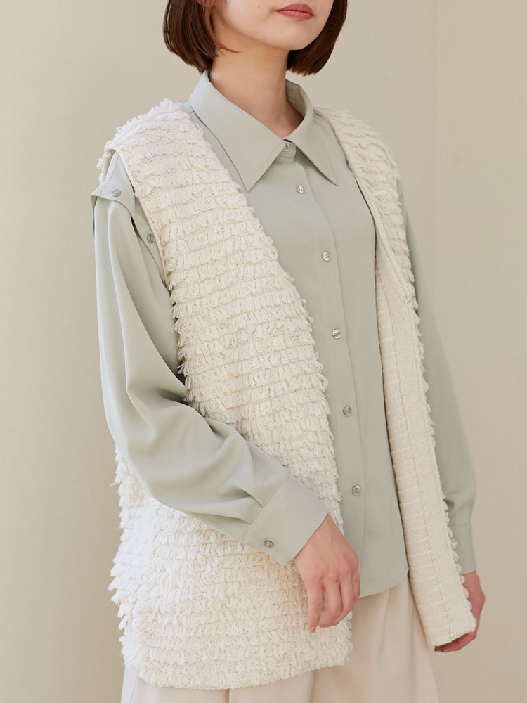 最終値下げ！！Drawer、オフホワイトジレ ベスト レディース 大きいサイズ トップス ジレ ロング丈 透かし