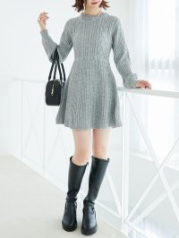 MAJESTIC LEGON/マジェスティックレゴン MAJESTIC LEGON ケーブル編みフレアニットワンピース/508305383