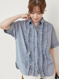 le.coeur blanc/ルクールブラン le.coeur blanc フロントフリルレギュラーカラー半袖シャツ/508305724