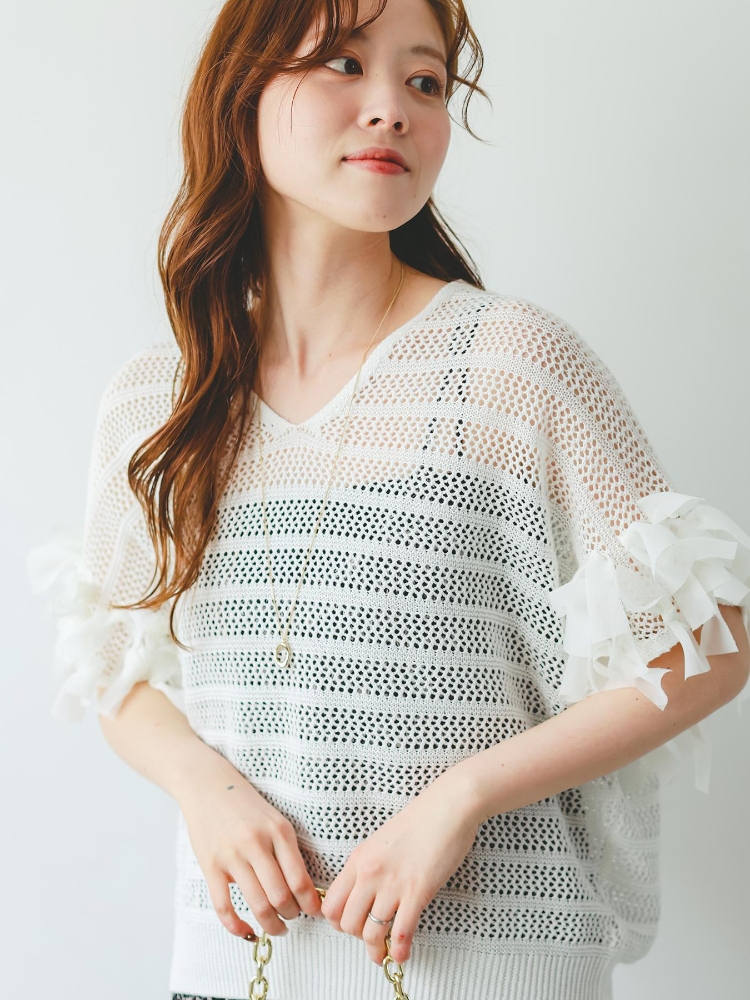 le.coeur blanc / ルクールブラン ボーダーワイドシルエットVネックニット ボーダーワイドシルエットVネックニット/le.coeur blanc