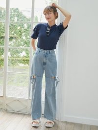 MAJESTIC LEGON/マジェスティックレゴン MAJESTIC LEGON サイドスリットビジューデニムパンツ/508312669