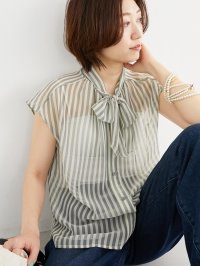 le.coeur blanc/ルクールブラン le.coeur blanc 楊柳シアーストライプボウタイブラウス/508312789