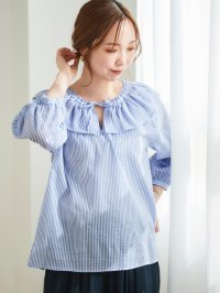 le.coeur blanc/le.coeur blanc ストライプフリルカラーブラウス/508314145