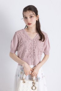tocco closet/トッコクローゼット tocco closet パール釦フラワーレース切り替えニットカーディガン/508320204