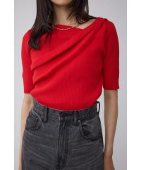 AZUL by moussy/ドレープデザイン5分袖リブニット/508067604