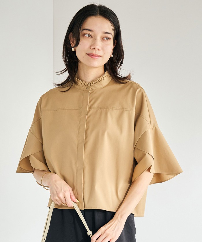 新品　グリーンレーベルリラクシング　フレアスリーブ クロップド　シャツ　ブルー UNITED ARROWS green label relaxing フレアスリーブ クロップド