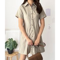 Dewlily/デューリリー Dewlily 半袖ミニシャツワンピース 夏トップス 半袖 シャツ ロング丈 韓国 ファッション レディース 春夏 体型カバー シンプル カジュア/508324340