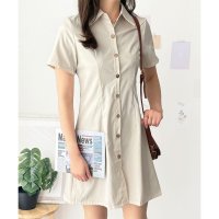 Dewlily/デューリリー Dewlily 半袖ミニシャツワンピース 夏トップス 半袖 シャツ ロング丈 韓国 ファッション レディース 春夏 体型カバー シンプル カジュア/508324340