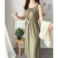 Dewlily/デューリリー Dewlily シャーリングタッチロングワンピース ロング丈 ノースリーブ プリーツ風 一枚コーデ 韓国 ファッション レディース 春夏 着回し /508324348