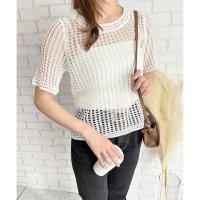 Amulet/アミュレット Amulet メッシュ編み半袖トップス 夏服 通気性 韓国ファッション レディース 春夏 着回し 体型カバー かわいい 重ね着 カジュアル おしゃ/508324349