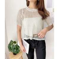 Amulet/アミュレット Amulet メッシュ編み半袖トップス 夏服 通気性 韓国ファッション レディース 春夏 着回し 体型カバー かわいい 重ね着 カジュアル おしゃ/508324349