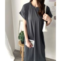 Amulet/アミュレット Amulet 半袖ロングTシャツワンピース 夏トップス 半袖 デイリー ラフ マキシ シャツ 着回し オフィス カジュアル シンプル 体型カバー /508324350