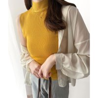 Amulet/アミュレット Amulet リブノースリーブニット 重ね着 リブ ニット 韓国 ファッション レディース 春夏 着回し 体型カバー 通勤 ハイネック オフィス /508324351