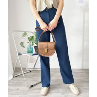 Amulet/アミュレット Amulet ワイドストレートデニム風パンツ ワイド パンツ 体型カバー 韓国 ファッション レディース 春夏 着回し 軽やか 通勤 旅行 カジュ/508324354